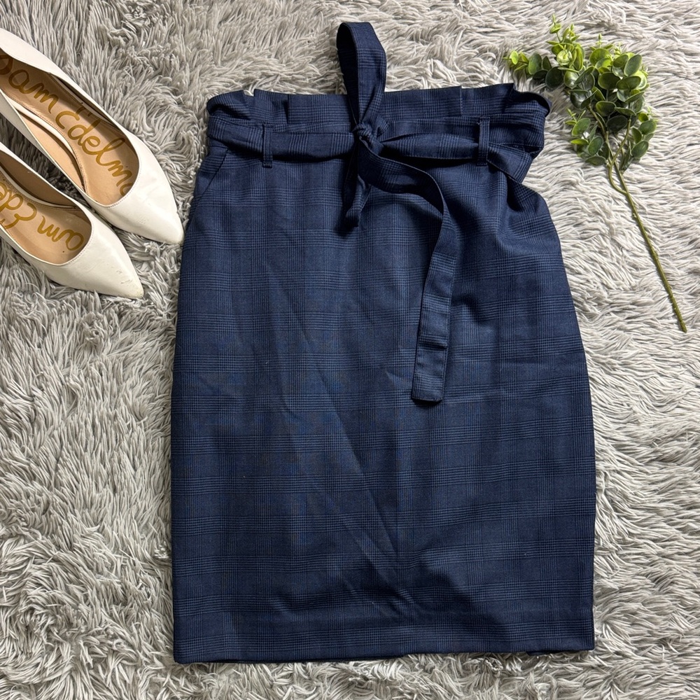 Banana Republic Dark Blue Plaid tie waist Pencil Skirt size 2P